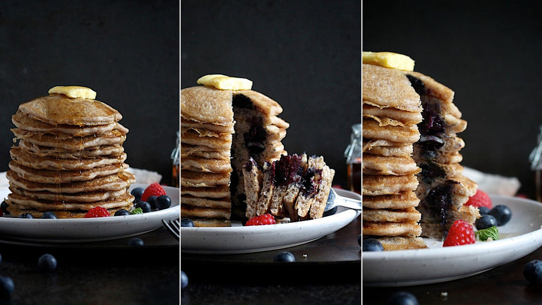 Vanilla Spiked Blueberry Pancakes