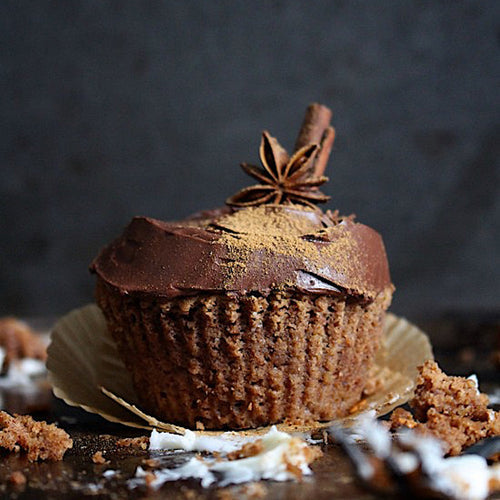 Ginger Spiced Muffins with Dark Chocolate Espresso Ganache