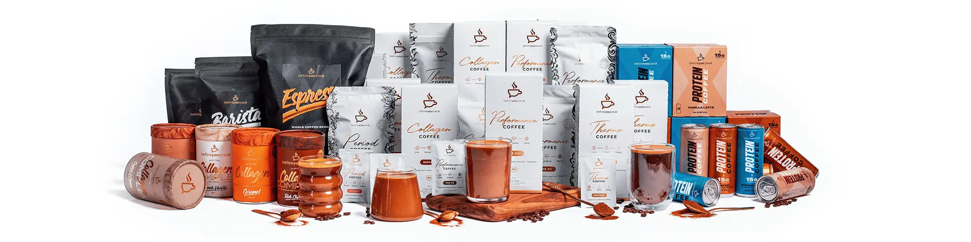 An image displaying the full range of Beforeyouspeak Coffee products