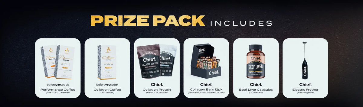 Prize pack includes a selection of Beforeyouspeak and Chief Nutrition products
