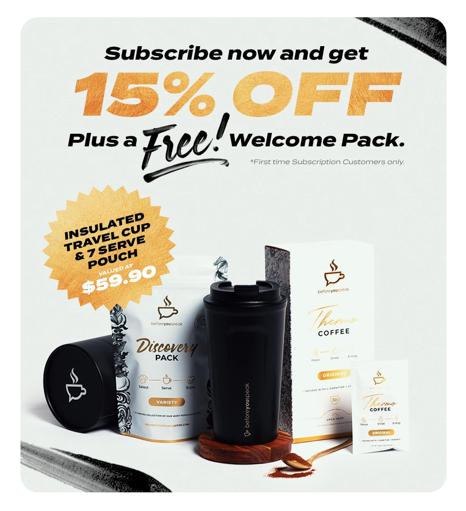 Subscribe now and get 15% OFF Plus a Free! Welcome Pack.
Insulated Travel Cup & 7 Serve Pouch valued at $59.90